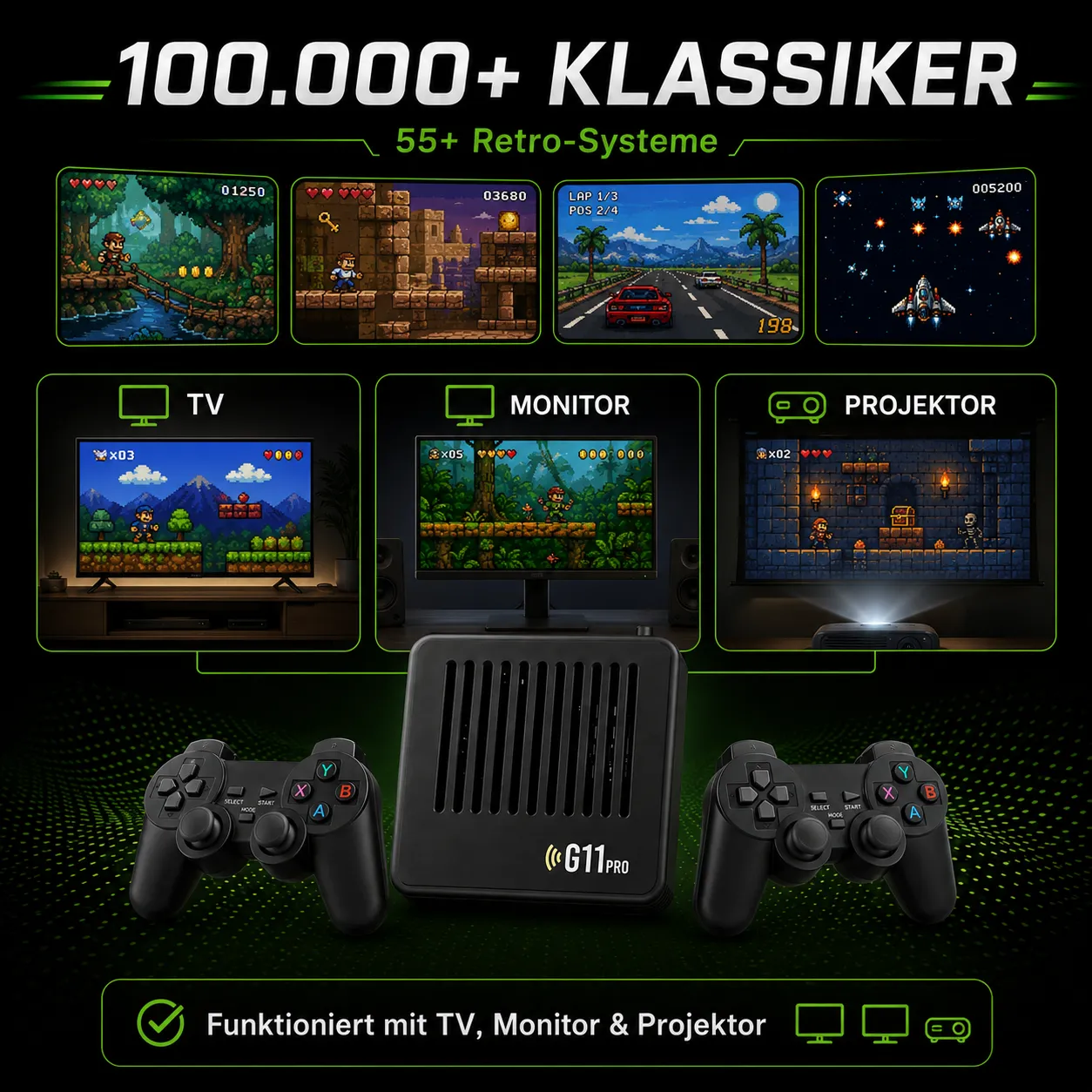 PixelPlay G11 Pro: 100.000+ Klassiker aus 55+ Retro-Systemen – auf TV, Monitor und Projektor
